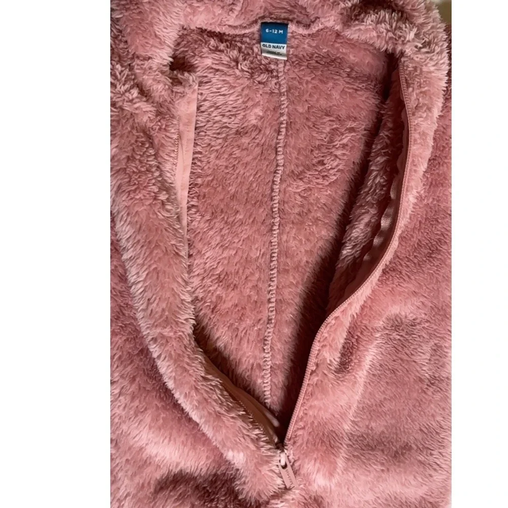 Old Navy Baby Girl Plush Faux Fur Hooded Jumpsuit Pink 6-12 Month Beautiful! EUC